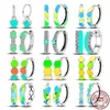 Hoop Earrings 2023 925 Sterling Silver Charms For Women Cubic Zircon Color Glow Elegant Birthday Jewelry Gifts