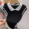 Women's Polos Korean Polo Collar Shirts Women Patchwork Short Sleeve Ladies Tops Knitted Hollow For Girls Female Summer Tees Drop