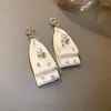 Boucles d'oreilles pendantes pour femmes coréennes, tempérament en Zircon, perle, Version longue, tissu blanc