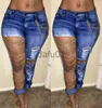 Women's Jeans Fashion Bold Design Women Slim Denim Jeans Ripped Chain Big Hole Trousers Pencil Pants Showing long Slender Legs Skinny x0914