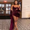 2021 Plus Size Arabo Aso Ebi Elegante Borgogna Abiti da ballo sexy Sweetheart Corto Velluto Sera Formale Festa Secondo Ricevimento Gow234N