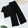 Pantalones de dos piezas para mujer, 2 unidades/conjunto, traje de señora a la moda, Color sólido, mantiene el enfriamiento, cordón informal