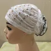 Ethnic Clothing H021 High Quality Muslim Girls Lace Hats With Rhinestones Pull On Islamic Scarf Flower Back Turban Hijab Inner Bonnet