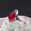 Cluster Rings 925Silver Women's Unique Temperament Exaggerated Atmosphere Female Wearing Red Corundum S925 Ring