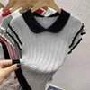 Women's Polos Korean Polo Collar Shirts Women Patchwork Short Sleeve Ladies Tops Knitted Hollow For Girls Female Summer Tees Drop