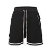 Shorts pour hommes High Street Taille élastique Sport Noir et blanc Sangle Zipper Loose Male