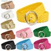 Belts New Fashion Women Braided Bright Colors Belts Circular Gold Buckle Ladies Waist Ornament No Holes All Matching Q230914