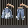 Jackets Children's Denim Jackets Trench Jean Embroidery Jackets Girls Kids clothing baby Lace coat Casual outerwear Spring Autumn 230914