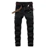 Jeans pour hommes Designer de mode Hommes Ripped Biker Cuir Patchwork Slim Fit Noir Moto Denim Joggers pour homme Pantalon en détresse2716