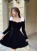 Casual Dresses Velvet Dress Women's French Bow Black Long Sleeve Mini 2023 Autumn And Winter A-line Pleated