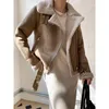 Kurtki damskie Ailegogo kobiety Winter Faux Shearling Sheepskin Fałszywa skórzana dama gruba ciepłe zamsz jagnięta krótkie motocyklowe płaszcze 230912