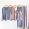 Mulheres sleepwear 2023 verão mulheres pijamas de alta qualidade modal algodão cor pura pijama mujer loungewear colete 3 peça homewear v-pescoço