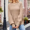 여자 스웨터 2023 가을/겨울 패션 라운드 넥 니트웨어 단색 긴 소매 느슨한 풀오버 스웨터 여성 탑