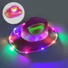 High quality Party Hats Space Cowgirl LED Hat Flashing Light Up Sequin Cowboy Hats Luminous Caps Halloween Costume