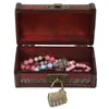 Jewelry Pouches Wooden Storage Box Retro Metal Lock Treasure Chest Red Exquisite Handheld Gift Beautiful For Home Office