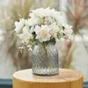 Modern basit ve şeffaf açık cam kısa vazo dekorasyonu geniş ağız yemek masası büyük çaplı cam vazo toptan