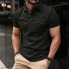 Polos pour hommes col montant chemises à manches courtes mode solide belle chemise d'affaires hommes vêtements été bouton décontracté ajustement gymnase mâle 2023