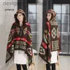 Women's Cape Gotoparty | Kvinnors etniska stil geometriska mönster huva kappa long cape sjal halsduk poncho l230914