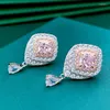 Kolczyki Dangle 2023 Design High Carbon Diamond 6 Pink Earstuds Women's Light Luksus S925 Pure Silver Ear Jewelry