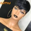 Perruque brésilienne ondulée courte de cheveux humains pour les femmes noires couleur naturelle ombe blonde coupe lutin perruque avant en dentelle avec bangs281a