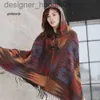 Capa Feminina gotoparty| Estilo étnico feminino padrão geométrico capa com capuz capa longa xale cachecol poncho l230914