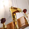 3 pCS 8 Widespread Basin Lavatory sink Faucet Waterfall Gold Tap red crystal handles2224