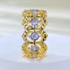 14K Gold Hollow Diamond Ring% 100 Gerçek 925 STERLING Silver Party Aly Band Halkaları Kadınlar Gelin Nişan Takı Hediyesi