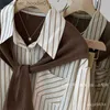 Women's Cape Extra Large Size300False Two-Piece Patchwork Striped Shirt Coat Women's Chic Shirt Long Sleeve Cape Topins F7CK L230914