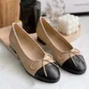 Designer Channeles dress ballet flat shoes classic leather shoes womens wedding dress 100% leather two color patchwork letter bow luxury round toe Tennis shoe