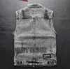 Gilets pour hommes Gilet en denim gris fumé pour hommes au printemps gilet mince sur tendance veste sans manches déchirée brodée 230914