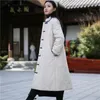 Women's Down Chinese Style Retro Winter Jacket Women Buckle Cotton Padded Coat Loose Stand Up Collar Mid-Length Contrast Color Parka M1388