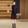 Herbst Winter Floral Gestrickte Midi Kleider 2023 Frauen Designer O-ansatz Schlanke Elegante und Jugend Schwarz Pullover Kleid Plus Größe Langarm Weiche Warme Party Casual Kleider