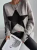 Maglioni da donna Maglione con motivo a stella Donna Autunno Inverno Manica lunga O Collo Pullover lavorato a maglia Donna Casual Allentato Morbido a coste Y2k Basic