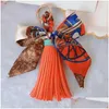 Tyg bågknut nyckelkedja chiffong pu läder tassel nyckelring för lady väska ornament kreativ mode nyckelring leverans