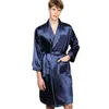 Men's Robes Large Size 3XL 4XL 5XL Robe Men Summer Single Nightgown Navy Blue Satin Bathrobe Kimono Gown Long Sleeve Home Dressing Gown 230914