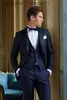 Mäns kostymer blazers brudgummen smoking brudgummen en knapp blå bästa man kostym topp lapel bröllop mens kostymer skräddarsydd (jacka+byxor+väst+slips) j93 l230914