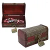 Jewelry Pouches Wooden Storage Box Retro Metal Lock Treasure Chest Red Exquisite Handheld Gift Beautiful For Home Office