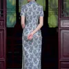 Roupas étnicas 2023 verão melhorado longo laço cheongsam retro temperamento jovens meninas desempenho estilo chinês vestido de noite qipao para