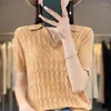 Kvinnors T-skjortor Summer Short Sleeved Clothing Polo Neck Pullover Tank Top Fashion Korean Sticked Hollow Thin Wool T-shirt Tees