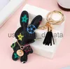 Key Rings 7style Designer Key Rings Rabbit PU Leather Keychains Purse Pendant Car Keyring Chain Charm Brown Flower Mini Bag Tassel Gift for Men Women x0914