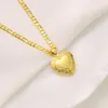 22k Fint gult guldfinish italiensk Figaro Link Chain Halsband Heart Pendant170m