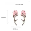 Pendientes colgantes U-temperamento mágico rosa flor planta pendientes de Metal para mujeres Hada larga borla cadena de diamantes de imitación joyería