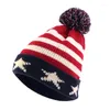 Berets Unisex British And American National Flag Knit Beanie Pom Poms Wooly Cap Ourdoor Ski Knitted Soft Thermal Hat