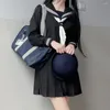 Robes de travail style japonais Preppy étudiant uniformes scolaires fille marine costume femmes sexy noir JK costume marin chemisier jupe plissée ensemble