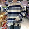 Herrtröjor tröjor 2023 Autumn New Youth Fashion Casual Lous Striped Sweater Pullover Round Neck Top Men's Vitality Trend Coat 230914