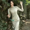 Etnik Giysiler Ins Kırmızı Mavi Gevşek 2023 Moda Modern Çin Cheongsam A-line Elbise Kadınlar 3/4 kol qipao geleneksel kıyafetler