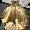 Золотое платье с цветочным узором для девочек, пышные платья, бальное платье, расшитое бисером, 2021, одежда для малышей, детские платья на день рождения2265
