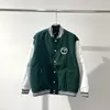 Men's Jackets Angel embroidery pattern logo patchwork leather sleeves black jacket high street loose luxury designer baseball jacket green