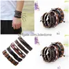 Charme pulseiras ajustável envoltório mtilayer pulseira de couro hip hop jóias conjunto vintage artesanal trançado bangle manguito e gota de areia dhkci