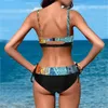 Kvinnors badkläder sexig bikinis kvinna tryck hög midja baddräkt kvinnlig elastisk bh set två stycken sommar mujer baddräkt strand slitage